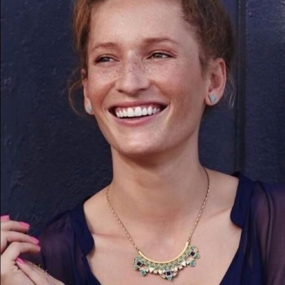 💜 Stella & Dot Mosaic Stone Tile Statement Necklace Blue - Picture 7 of 11